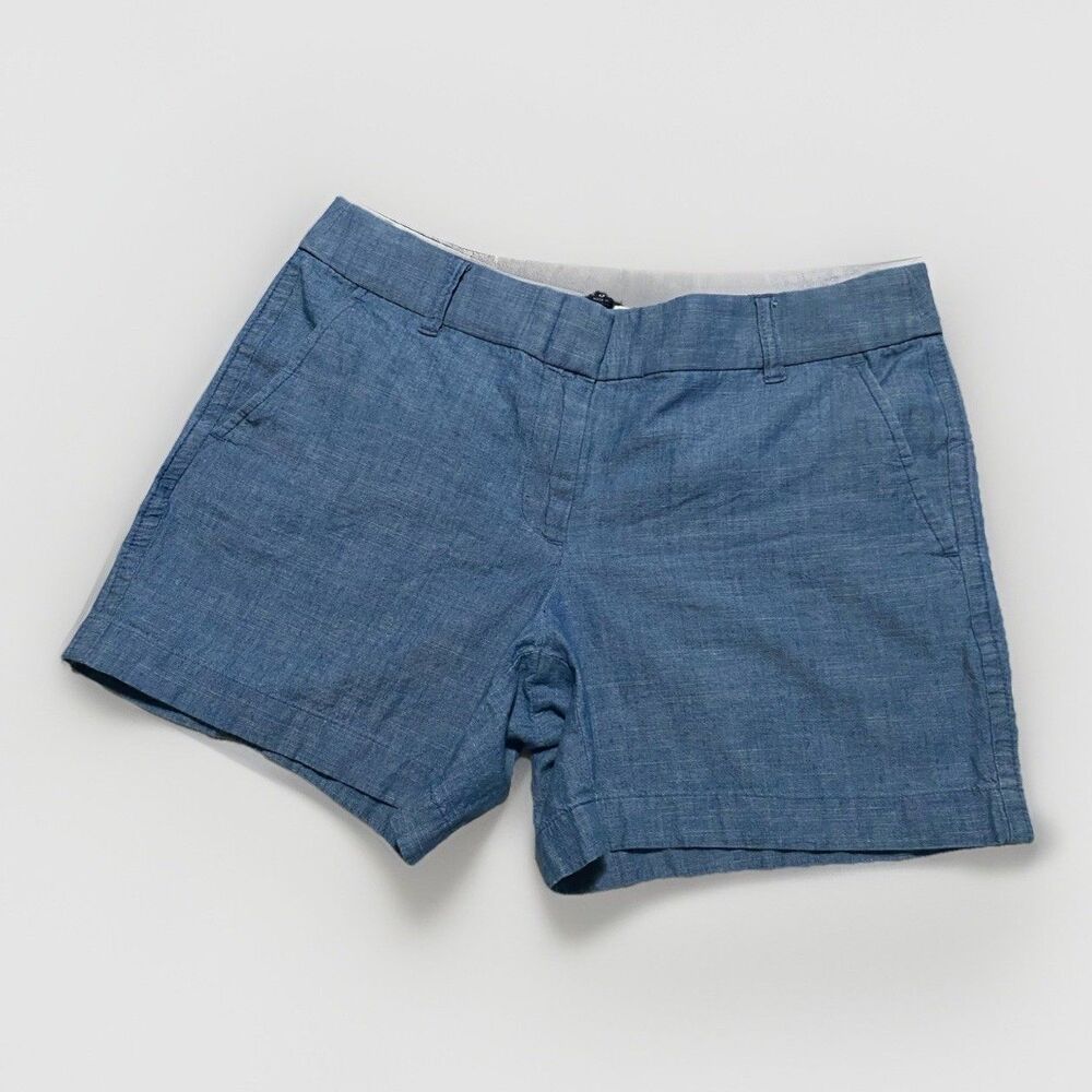 J.CREW Women's Blue Chambray Chino Shorts Size 6 100% Cotton Pockets Lightweight